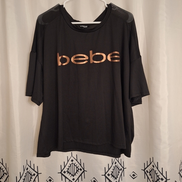 BEBE SPORT SPELL OUT slinky black athletic wear top sz 3X - Picture 1 of 5